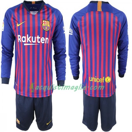 Divisa di Calcio Barcellona Bambino Prima 2018/2019 Manica Lunga